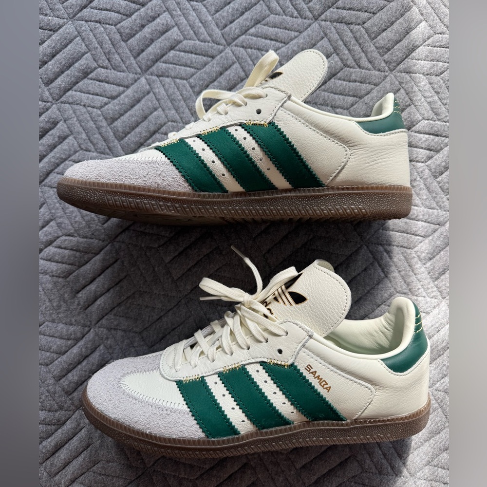 RARE adidas Originals Samba OG Ivory Collegiate Green Gold Metallic sneakers - Picture 2 of 8